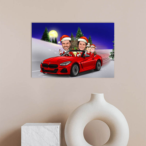 Karikatur vom Foto - Weihnachtspaar im Auto (ca2002) - Lustige individuelle Karikatur vom eigenen Foto