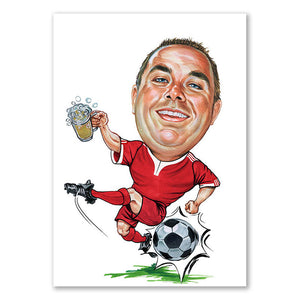 Karikatur vom Foto - Fussballer mit Bier Rot (ca2010) - Lustige individuelle Karikatur vom eigenen Foto
