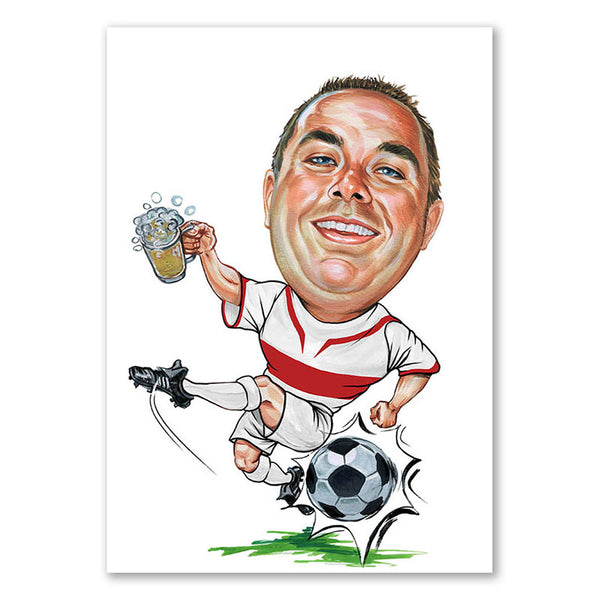 Karikatur vom Foto - Fussballer mit Bier Rot-Weiss (ca2012) - Lustige individuelle Karikatur vom eigenen Foto