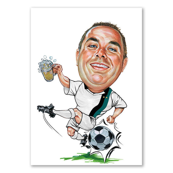 Karikatur vom Foto - Fussballer mit Bier Weiss (ca2013) - Lustige individuelle Karikatur vom eigenen Foto