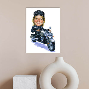 Karikatur vom Foto - Motorrad Frau (ca2044) - Lustige individuelle Karikatur vom eigenen Foto