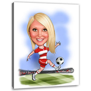 Karikatur vom Foto - Fussball weiss rot (andere Vereins-Shirts mgl.) (ca309woman) - Lustige individuelle Karikatur vom eigenen Foto