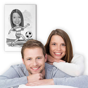 Karikatur vom Foto - Fussball weiss rot (andere Vereins-Shirts mgl.) Frau Zeichnung  (ca309woman-pen) - Lustige individuelle Karikatur vom eigenen Foto