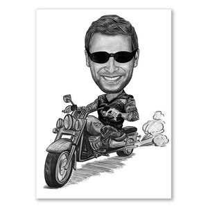 Karikatur vom Foto - Biker mit PS Zeichnung (ca417pen) - Lustige individuelle Karikatur vom eigenen Foto