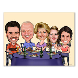 Karikatur vom Foto - Familien Dinner (ca424) - Lustige individuelle Karikatur vom eigenen Foto