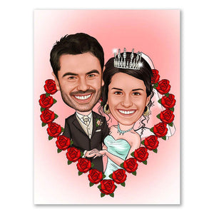 Karikatur vom Foto - Hochzeit in Rosen (ca511) - Lustige individuelle Karikatur vom eigenen Foto