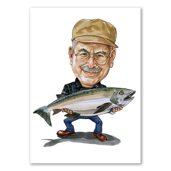 Karikatur vom Foto - Angler mit dickem Fang (cdi146) - Lustige individuelle Karikatur vom eigenen Foto