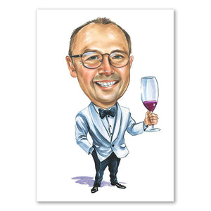 Karikatur vom Foto - Mann mit Rotwein (cdi372) - Lustige individuelle Karikatur vom eigenen Foto