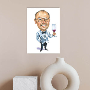 Karikatur vom Foto - Mann mit Rotwein (cdi372) - Lustige individuelle Karikatur vom eigenen Foto