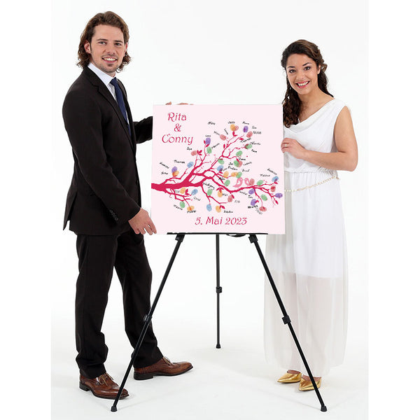 Fingerabdruck-Leinwand - Hochzeitstauben  pink - Fingerabdruck Leinwand